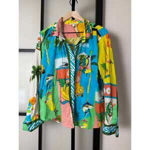 Lucky & Coco Cotton Button Down Shirt Boho Tropical Vacation Sz XL